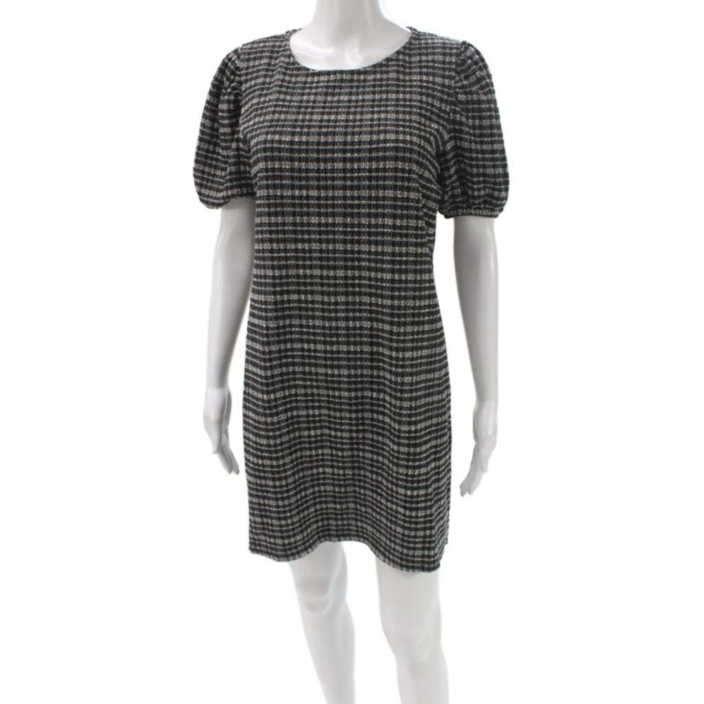 Zara Women Shift Mini Dress Black Check Short Sleeve Round Neck Size L